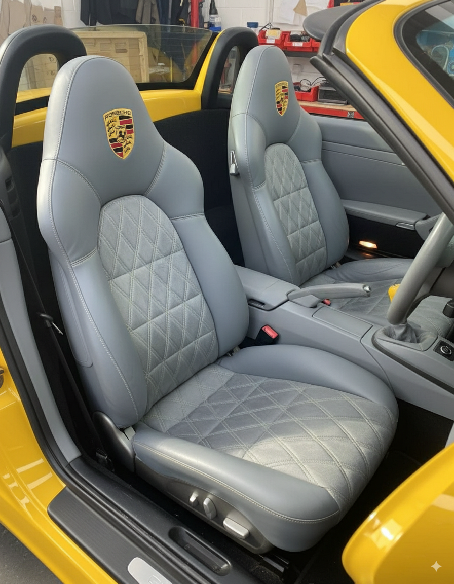 Porsche 986 grey seats with Bentley stitching Blue Note Upholstery Thornaby